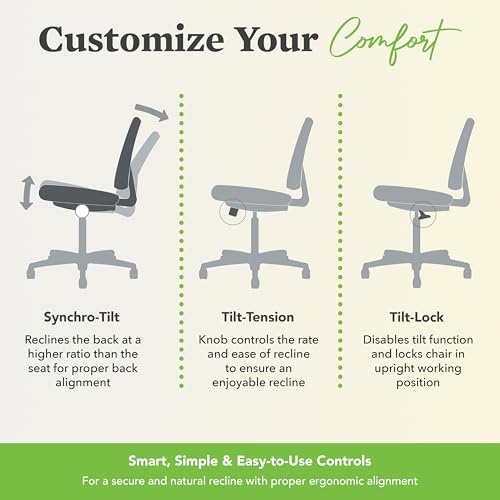 Image of HON Volt Ergonomic Office Chair with Bonded Leather Seat and Back, Armless Desk and Computer Chair with Adjustable Center‑Tilt Recline and Wheels for Home Office or Workstation, Black