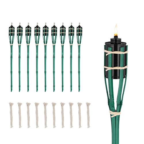 Relaxdays Gartenfackeln, 10er Set, Bambus, Höhe: 70 cm, Ölfackeln für draußen, Outdoor Fackeln mit Ersatzdocht, grün
