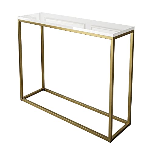 lukmebel Console Moderne dorée Mat 100 cm Blanc Brillant Console de Maquillage HG Console Table d'appoint Table de Salon Table de Couloir Table de décoration Entrée Cadre en métal (Blanc Brillant) Cover