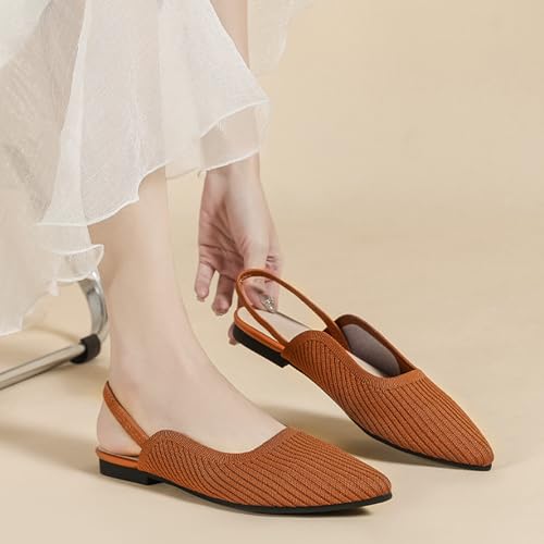 Slingback Flats for Women Pointed Toe Flats Breathable Knit Comfortable Dressy Casual for Work Office Slip on Ballet Flats Brown US82