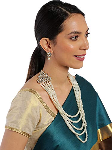 Women's Pearl Layered Long Traditional Kundan Necklace Set