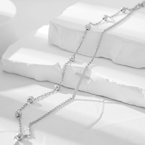 CHIC & ARTSY Womens Sterling Silver Created Opal Layered Anklet Bracelet Dainty Beaded Chain Adjustable 11" Best Friend Anklet4