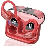 Wireless Earbuds 75hrs Bluetooth 5.4 Headphone Sport, 2026 Bluetooth Earbuds Stereo Deep Bass Over Ear Bud with Earhooks, ENC Noise Cancelling Mic, IPX7 Waterproof Earphone for Gym/Workout/Run, Red