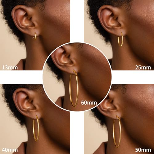M MOOHAM Gold Hoop Earrings for Women - Hypoallergenic 14K Real Gold 925 Sterling Silver Post Sensitive Ears Nickel Free Hoops Earrings Set for Women Jewelry Lightweight 13-60mm4