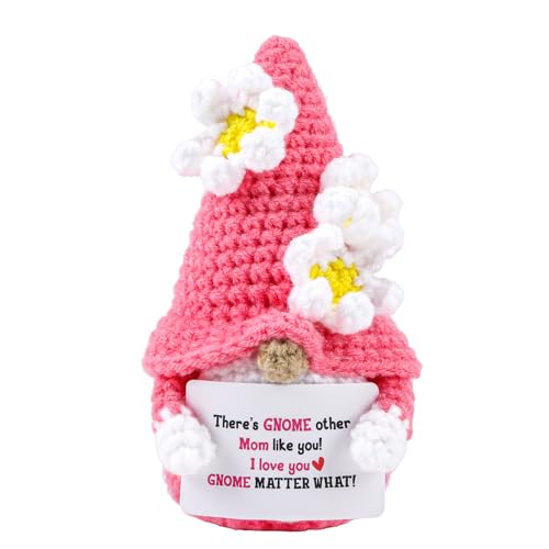 JULEASEL Positive Gnome for Mom Handmade Crochet Doll Sweet Encouragement Gift Thoughtful Mothers Day Decor