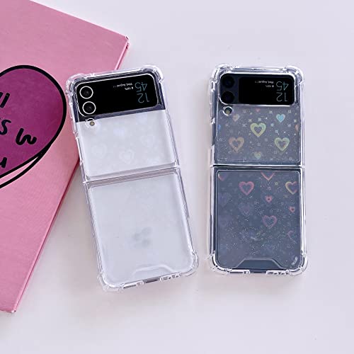 Shinymore Galaxy Z Flip 4 Love Heart Case, Cute Clear Laser Glitter Silicone Holographic Love Heart Pattern Slim Protective Shockproof Girls Women Case For Samsung Galaxy Z Flip 4 #TOP3