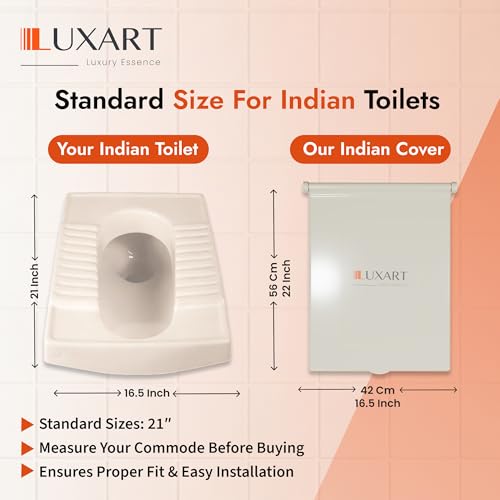 Image of LUXART Indian Toilet Cover Square 56L x 42W | 21 Inch Ivory Orissa Pan Toilet Seat Cover | PP Commode Lid with Easy Installation Kit | Ivory Finish | 2 Year Warranty