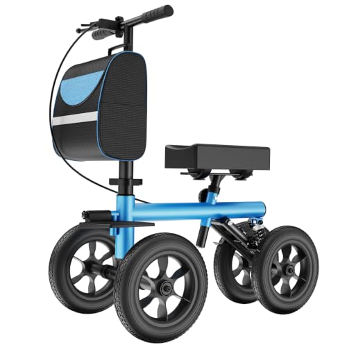 Adjustable Knee Scooter All Terrain Foldable Knee Scooter Walker Disc Brake Knee Walker for Foot Injuries Compact Crutches Alternative Mobility Scooter Medical Recovery Aid