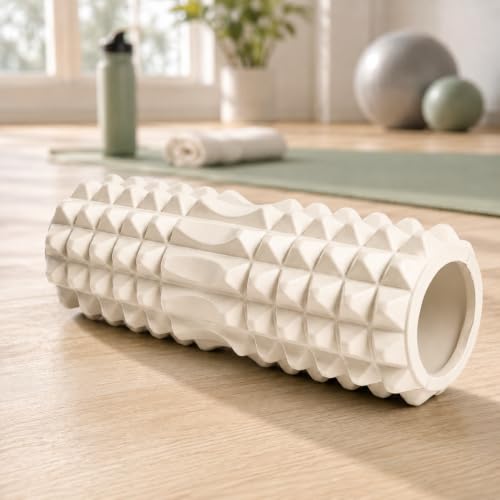 Image of Faom Roller for Exercise Gym- Deep Tissue Body Massage Roller for Back Pain, Neck & Knee - Yoga Roller Fitness Workout, Muscle Massager Equipment, Stretching Tool -33cm (WHITE)