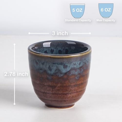 Image of Ceramic Japanese Tea Cups, 5 oz Tea Cup, Chinese Tea Cup, Asian Teacup, Teacups, Set of 4, Peacock Tail