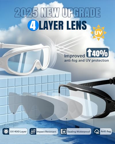 Image of Swim Goggles 2 Pack, Wide View Anti Fog&UV Swimming Goggles for Audlt, No Leak Pool Beach Essentials for Men Women