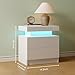 White LED Nightstand Modern Night Stand for Bedroom Bedside Table with 2 Wood Drawers End Side Table