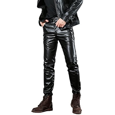 Idopy Men's Faux Leather Biker Trousers Cover