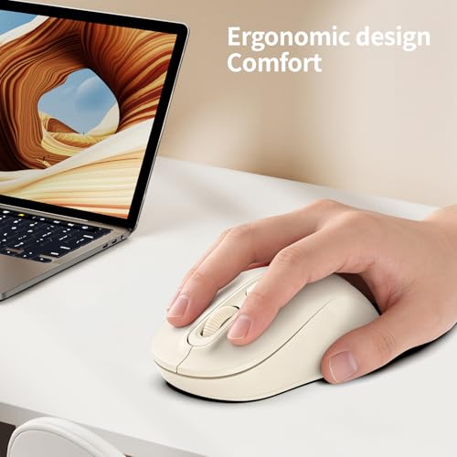 Image of Wireless Mouse, 2026 New Model, Silent Click Ergonomic Design, Portable, 4 Buttons, Adjustable DPI (800 /1200 /1600), for Laptop /PC /Office (Beige)
