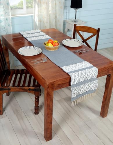 Image of Premium Boho Cotton Table Runner for 4 6 Seater Dining Table |Center Table |Coffee Table|Dining Table|Eating Area|Table Decor(14*72 INCHES)|Grey D| SZPR 050