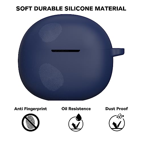 Image of Sounce Soft Silicone Case Cover for Boat 141 Pro, Scratch-Resistant, Non-Slip Grip with Carabiner Clip Keychain, Full Protection, Water Resistant Shockproof Case Anti Fall Anti Dust - Blue