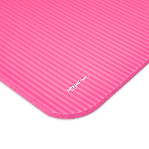 Image of AmazonBasics 13mm Extra Thick Yoga and Exercise Mat with Carrying Strap, Pink and Amazon Brand - Symactive Medicine Ball, 1 KG Combo