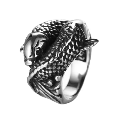 PikaLF Anillo de pescado para hombre, anillo nórdico de carpa koi koi, anillo de amuleto de pez koi, anillo de motociclista, anillo de motociclista, regalo de joyería punk para hombres y niños, 17.3,