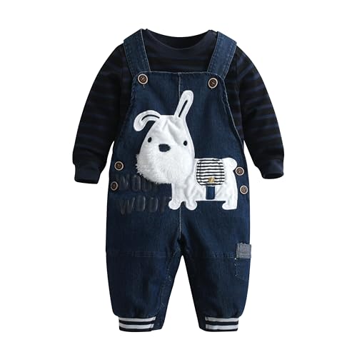 Image of LvYinLi Cute Baby Boy Clothes Suit Toddler Boys' Striped long Sleeve T-Shirt+Denim Overalls Jumpsuit Pants Outfits Sets