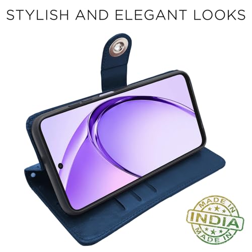 Image of Pikkme Flip Cover Leather Finish | Inside TPU with Card Pockets | Wallet Stand and Shock Proof | Complete Protection Button Flip Case for Oppo A3x 5G / A3x 4G / A3 5G (Blue)