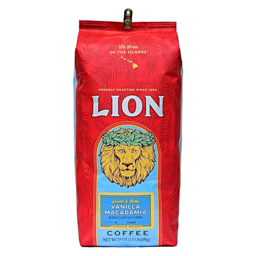 Lion Coffee Vanilla Macadamia Whole Bean HUGE 24 Oz. Bargain Bag with Bag Clip