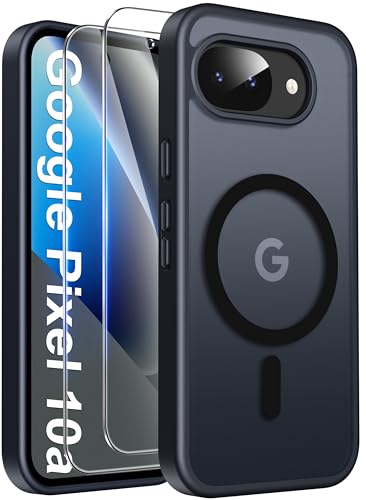 Opkiegrn Compatible with Google Pixel 10a 5G Case with 2 HD Screen Protectors [Compatible with MagSafe] Military-Grade Shockproof Translucent Matte Phone Cover Case - Black