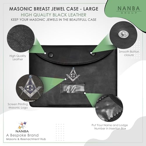 Masonic Regalia Pocket Jewel Holder Case  Leather Carry Wallet with Soft Lining for Freemason Lodge Jewels, Pins & Badges - Square Compass G Silver Printed