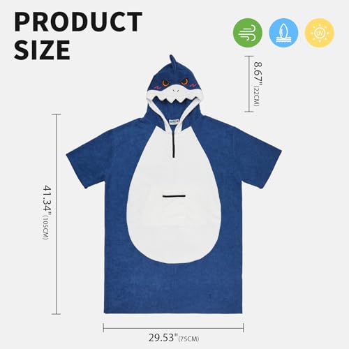 OLAOLA Mikrofaser Badeponcho, Handtuch Poncho für Erwachsene, Surf Poncho mit Kapuze und Tasche, Weiche Schnelltrocknende Handtuch als Umziehhilfe Strand Damen und Herren (Hai)