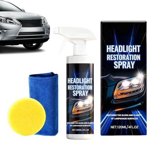 ヘッドライトリストア - 120ml タオルとスポンジ付き 持続性クリーナー - ヘッドランプレンズ復元キット - 自動車外装、オートバイ、ガレージの明るさメンテナンス用