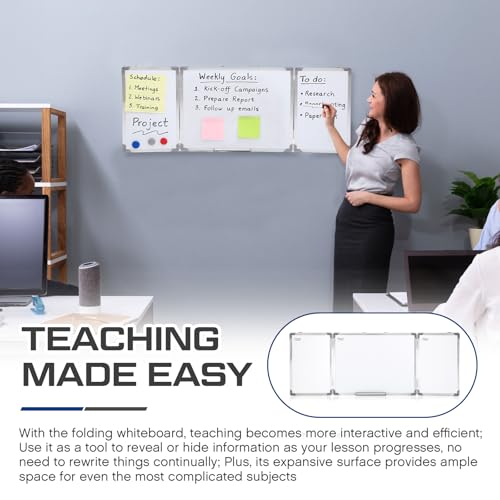 Image of AmazingSpark 48 inch x 18 inch Foldable Whiteboard Dry Erase Board Large Tri Folding Whiteboard Magnetic Dry Erase Board, Wall Aluminium Frame and Flip Out Pen Tray for Office, Home