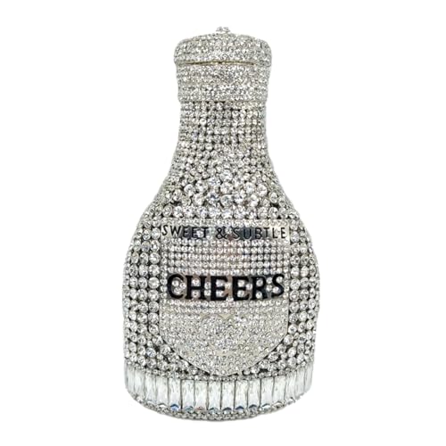 WuDiaoer Women Champagne Bottle Rhinestone Clutch Unique Evening Bag Crystal Dinner Handbag Bride Purse for Party Cocktail, Silver