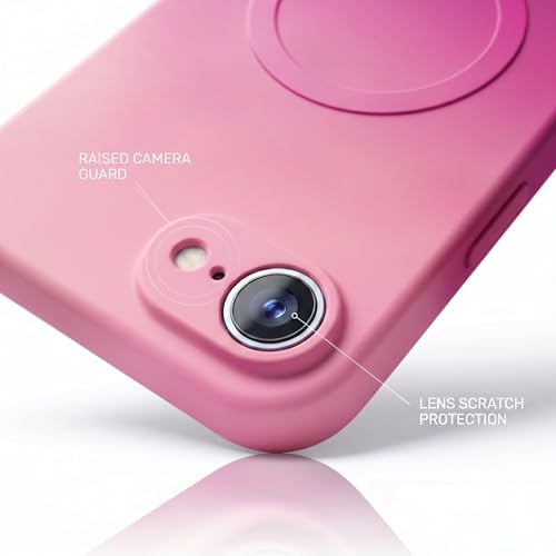 Image of amazon basics Gradient Mag-Safe Case for iPhone 16E | Soft Silicone Shockproof Cover with Camera Protection | Slim Lightweight Design | Smooth Touch & Durable - Light and Dark Pink