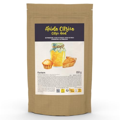 Nortembio Ácido Cítrico Anhidro en Polvo 850 g Puro y Natural – Aditivo Alimentario E330 Calidad Gourmet Repostería, Conservas, Bebidas y Elaboraciones Caseras + eBook GRATIS