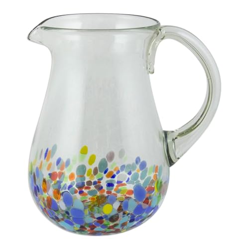 NOVICA Hand Blown Confetti Bottom Glass Pitcher, 87 Oz, 'Confetti Festival'