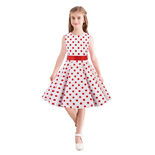 Girls 3-12 Years Vintage Polka Dot Swing Sleeveless Party Dress