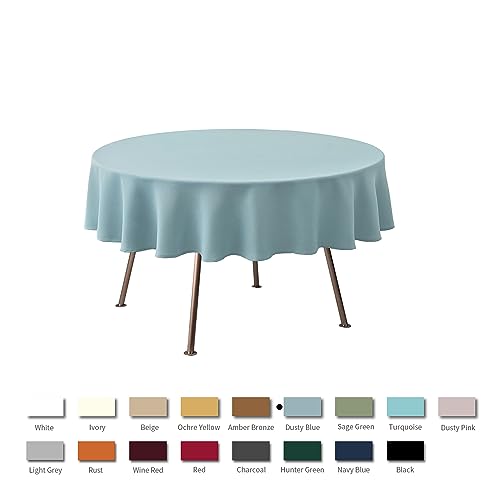 Image of maxmill Round Textured Tablecloth Spill-Proof Wrinkle Free Soft Jacquard Table Cloth for Circular Table Cover, for Dining Room Buffet Banquet Parties Holiday Dinner, 70 Inch Dusty Blue