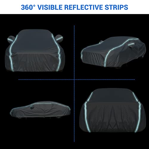 Image of Tecoom Car Cover Waterproof All Weather, Classic Zipper Door & Lock Design, Soft Cotton Lining Car Covers for Automobiles, Windproof UV Rain Hail Protection Full Car Cover Fit 191-200 Inches Sedan
