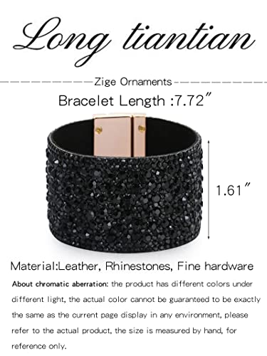 Long tiantian Bracelets for Women Trendy Boho Jewelry for Women Rhinestone Cuff Bangle Bracelets for Women Boho Leather Wrap Bracelets Christmas Gifts Stocking Stuffers3