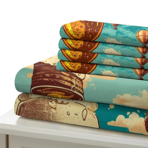 Housse de couette single montgolfière en microfibre douce avec taies