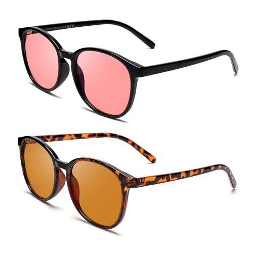 Image of Fluorescent-41 Pink Tinted Blue Light Blocking Glasses for Migraine, Light Sensitivity, Photophobia JF5002