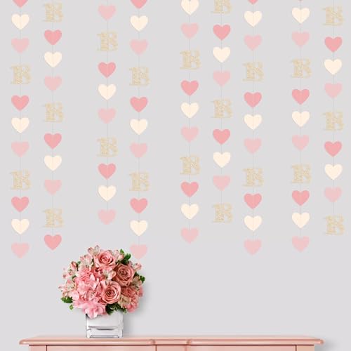 Image of Champagne Gold Pink 18th Birthday Decorations Champagne Gold Dusty Pink Heart Garland Streamer Banner Backdrop for Girls Happy 18th Birthday Time to Adult Cheers to 18 Years Old Party Supplies