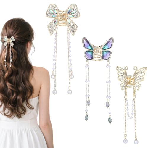 3 Stück Haarklammer Schmetterling,Haarspange Schmetterling,Butterfly Kammmgold Metall Fransen Haarspange,Künstliche Perlen Haarschmuck,Butterfly Hair Clips Flower Claw Clip,Damen Haarschmuck 3 Stück Haarklammer Schmetterling,Haarspange Schmetterling,Butterfly Kammmgold Metall Fransen Haarspange,Künstliche Perlen Haarschmuck,Butterfly Hair Clips Flower Claw Clip,Damen Haarschmuck