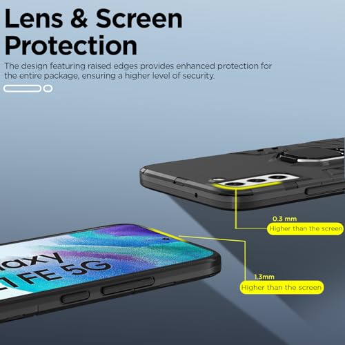 Image of Pikkme Back Cover for Samsung Galaxy S21 Fe 5G | 360 Protection | Ring Holder | Kickstand | Tough Armor Case (Black)