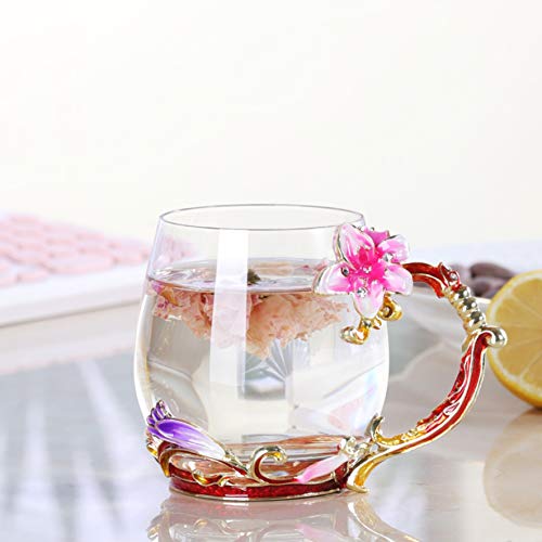Tea Cup Coffee Mug Cups, Handmade Lily Flower Glass Coffee Cup 12 Oz Ideal For Friend Wedding Anniversary Christmas Birthday Presents(Pink) #TOP3