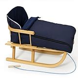 rg-vertrieb Holzschlitten mit Rückenlehne und Winterfußsack 108cm | 10 Farben (Dunkelblau)