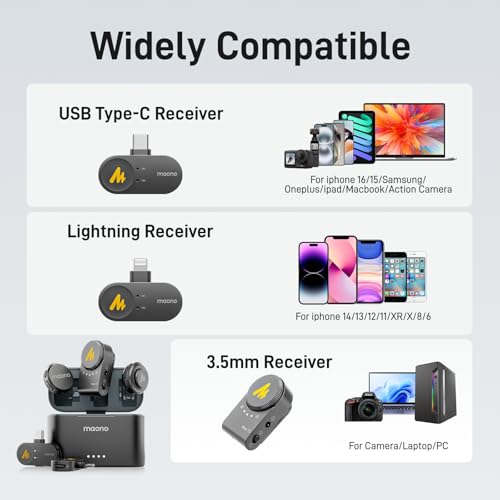Image of MAONO Wave T5 Mini Magnetic Wireless Lavalier Microphone for Content Creators Video Recording - AI Noise Cancellation, 48kHz /24bit, 4 Voice Filters, 40H, 1000ft Range for iPhone /Android /Camera /PC