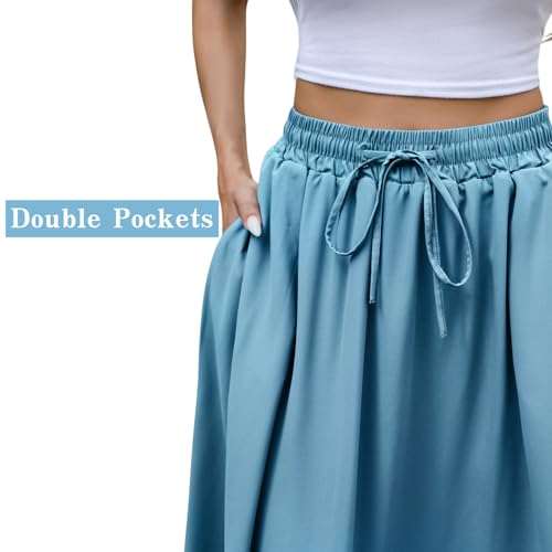Maxi Skirts for Women with Pockets Long Midi Length Casual Skirt for Beach Party Holiday Blue4