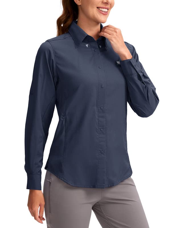 Womens Sun Protection Fishing Shirt with Zipper Pockets Lightweight SPF Long Sleeve Shirts for Hiking Safari