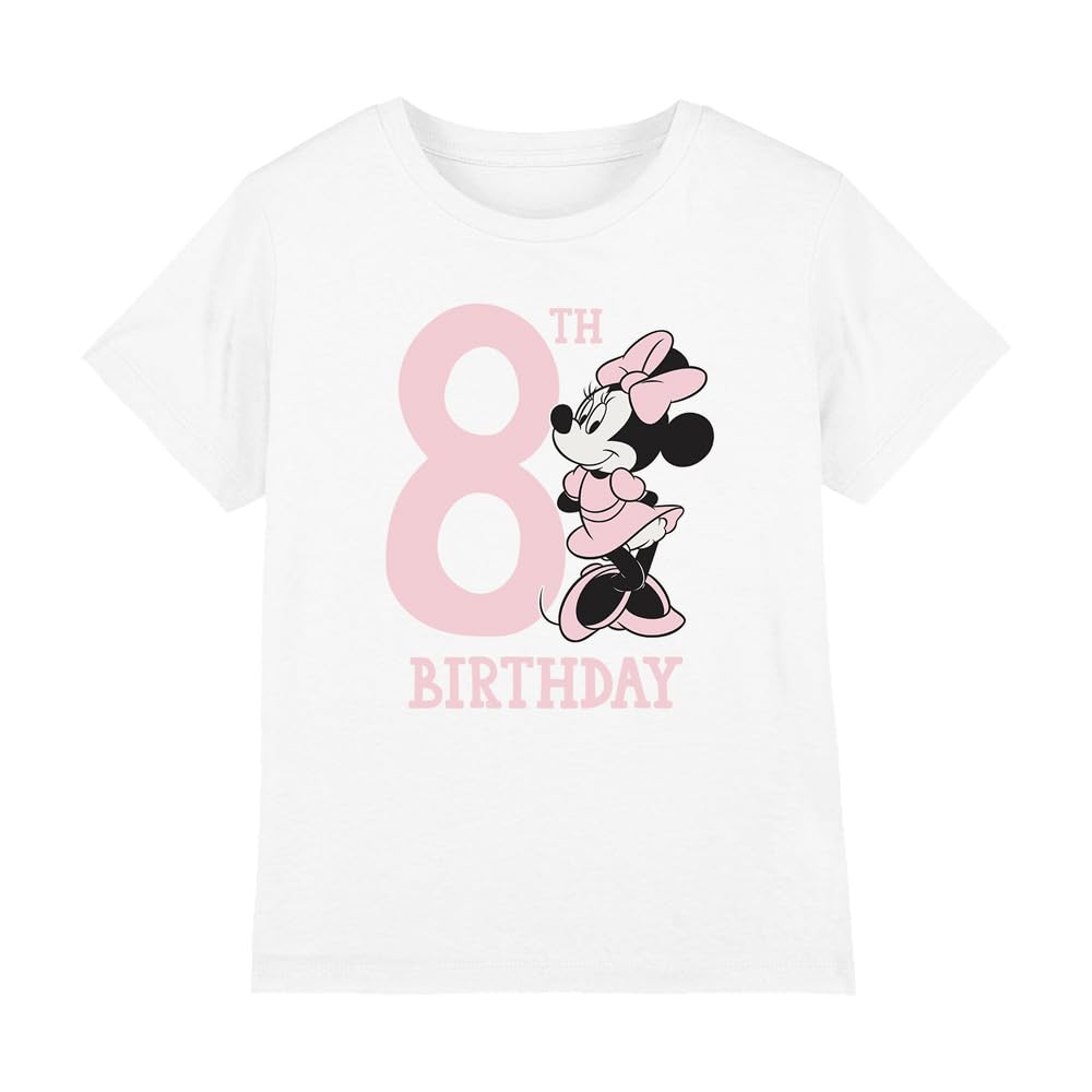 Minnie Mouse 8th Birthday Girls T-Shirt, White, 5-6 Years, Model UKKT-65-DSNY10363H