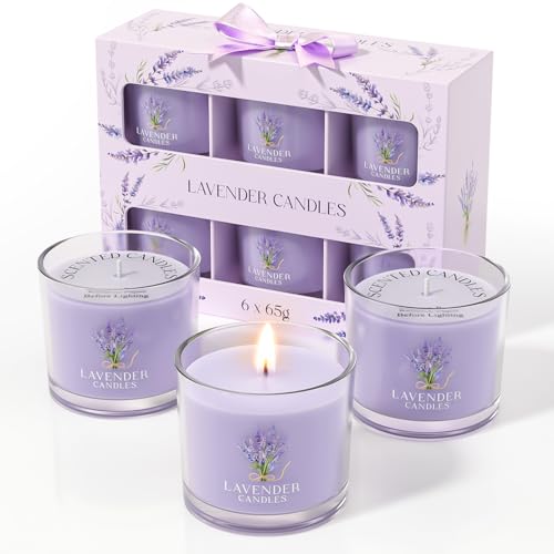 Image of CHILLFLAME Lavender Candle, Scented Candles Gift Set for Stress Relief, 6 Candles for Women and Men, Birthday Candle Gifts for Women, Candles Gifts for Women (Purple, 14 oz)